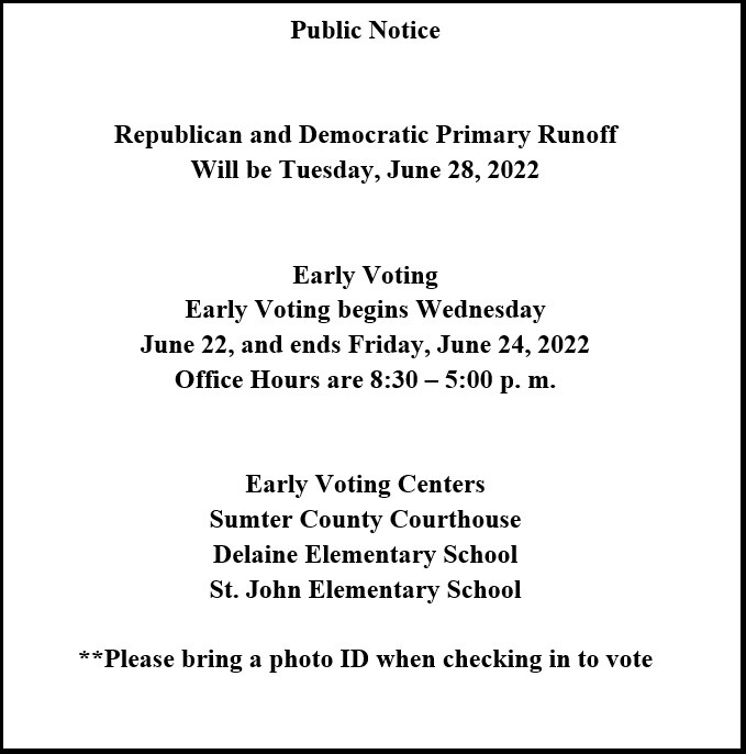June 22 2022 Early Voting runoff PSA notice with frames 